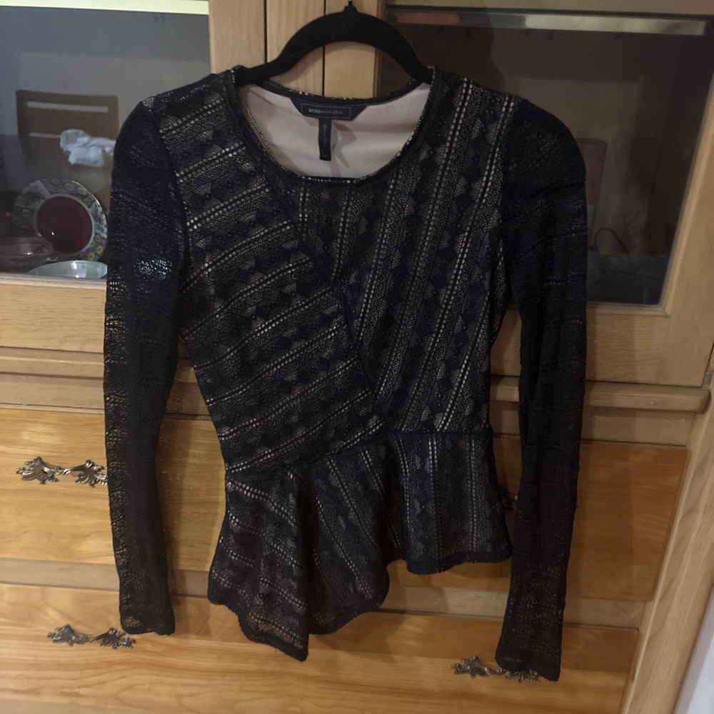 BCBGMaxAzria Black Lace Peplum Top